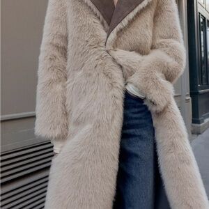 Elegant Cream Long Fur Coat